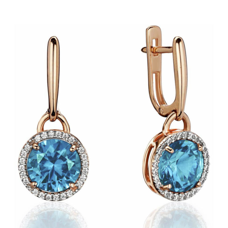 Серьги из красного золота 585 пробы с топазами и фианитами 01С3115335-2