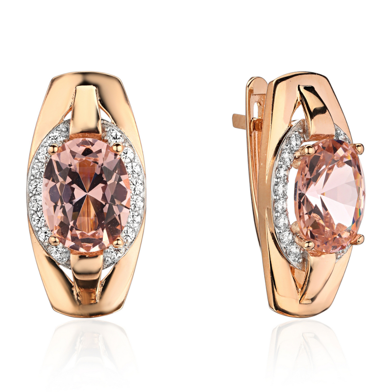 Серьги из красного золота 585 пробы с наноситал морганитом и фианитами 01С2115471Р-1