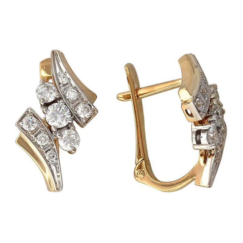 Серьги из двух цветов золота 585 пробы с фианитами 01С166302