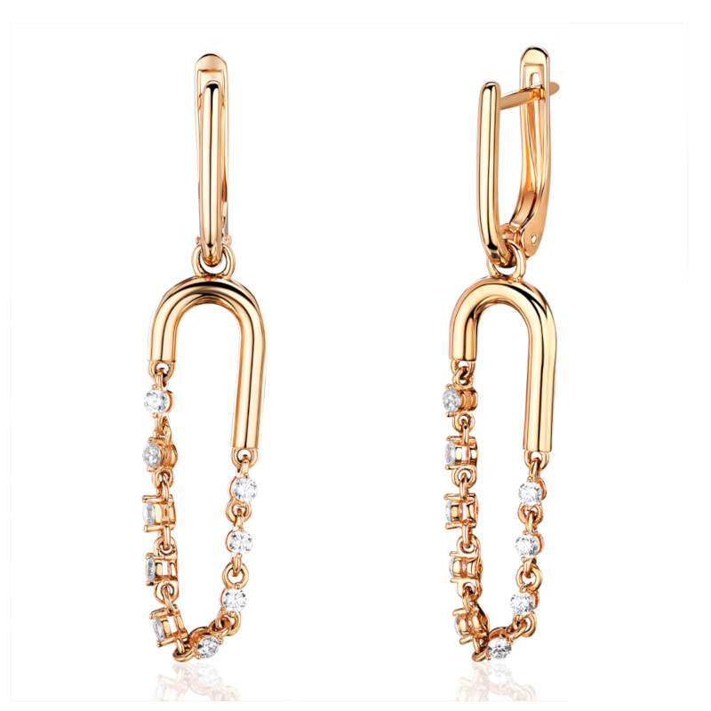 Серьги из красного золота 585 пробы с фианитами 01С1116819Р