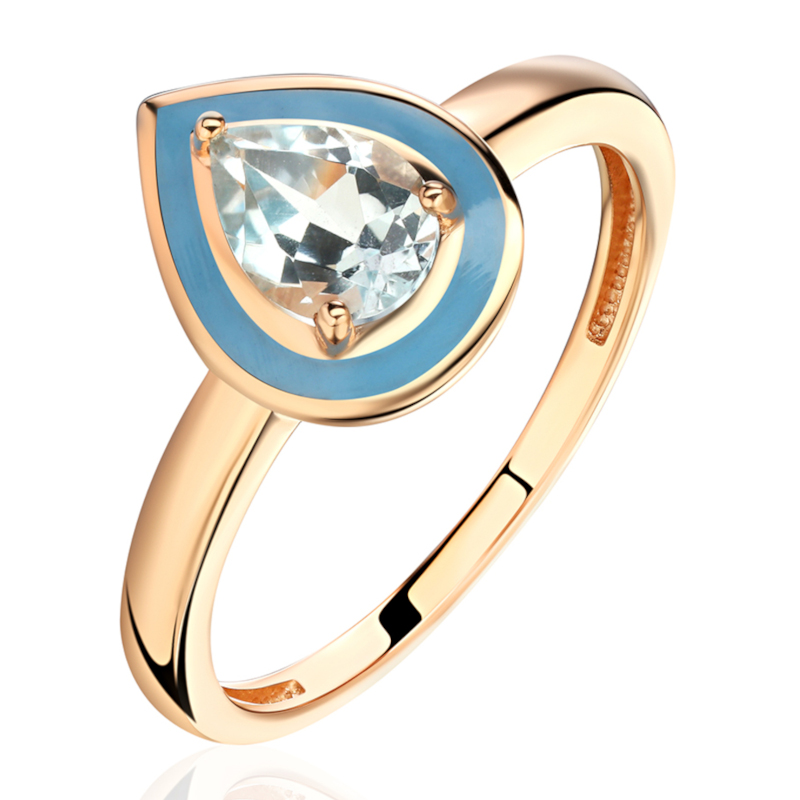 Кольцо из красного золота 585 пробы с топазом и эмалью 01К3116505Э-2