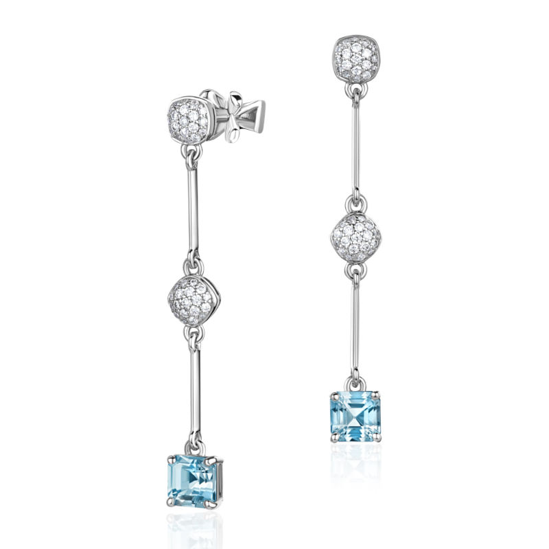 Серьги из белого золота 585 пробы с аквамаринами и бриллиантами 01С6217067-1