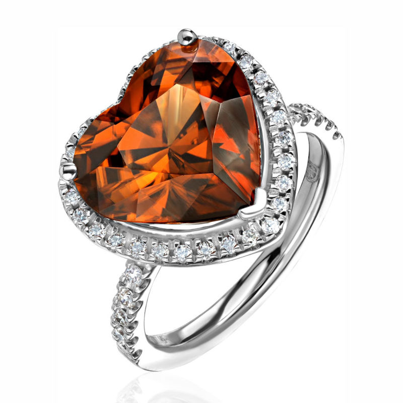 Кольцо из белого золота 750 пробы с гиацинтом и бриллиантами 01К6715946-1