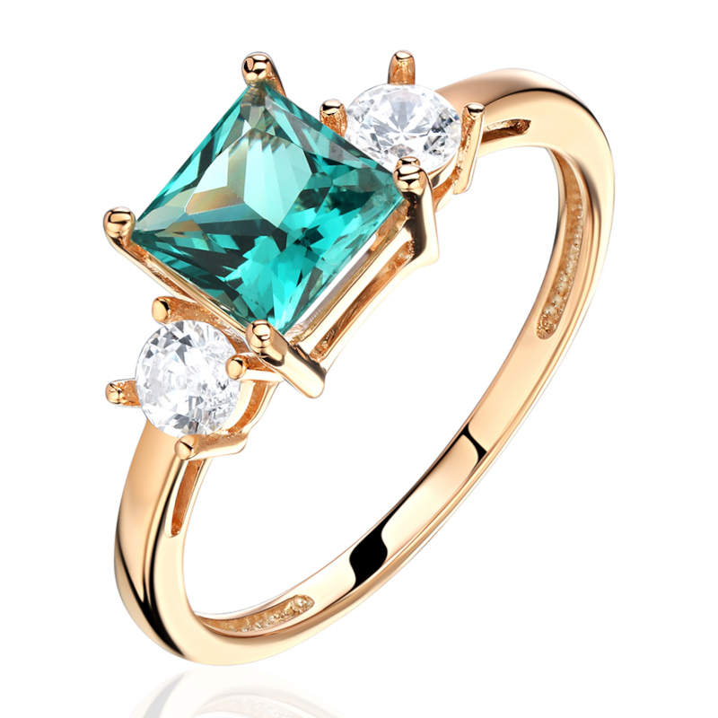 Кольцо из красного золота 585 пробы с наноситал турмалином и фианитами 01К2116466-2