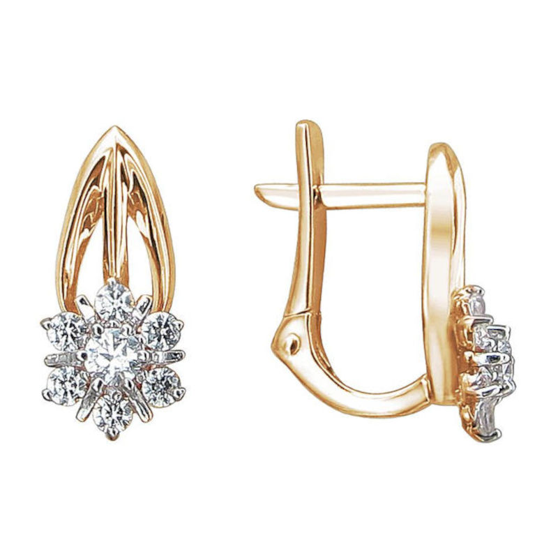 Серьги из красного золота 585 пробы с фианитами 01С119316