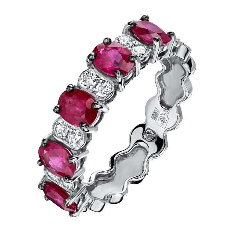 Кольцо из белого золота 585 пробы с рубинами и бриллиантами 01К6213042-2 Кольцо из белого золота 585 пробы с рубинами и бриллиантами 01К6213042-2