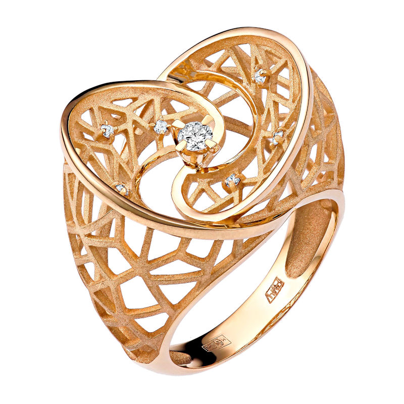 Кольцо из красного золота 585 пробы с бриллиантами 01К617631 Кольцо из красного золота 585 пробы с бриллиантами 01К617631