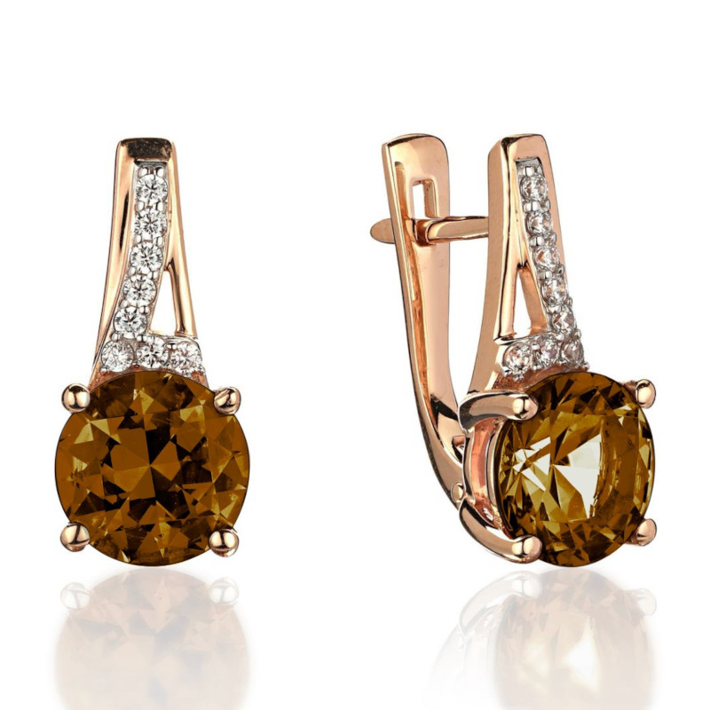 Серьги из красного золота 585 пробы с фианитами и наноситал кварцем 01С2115367Р-3