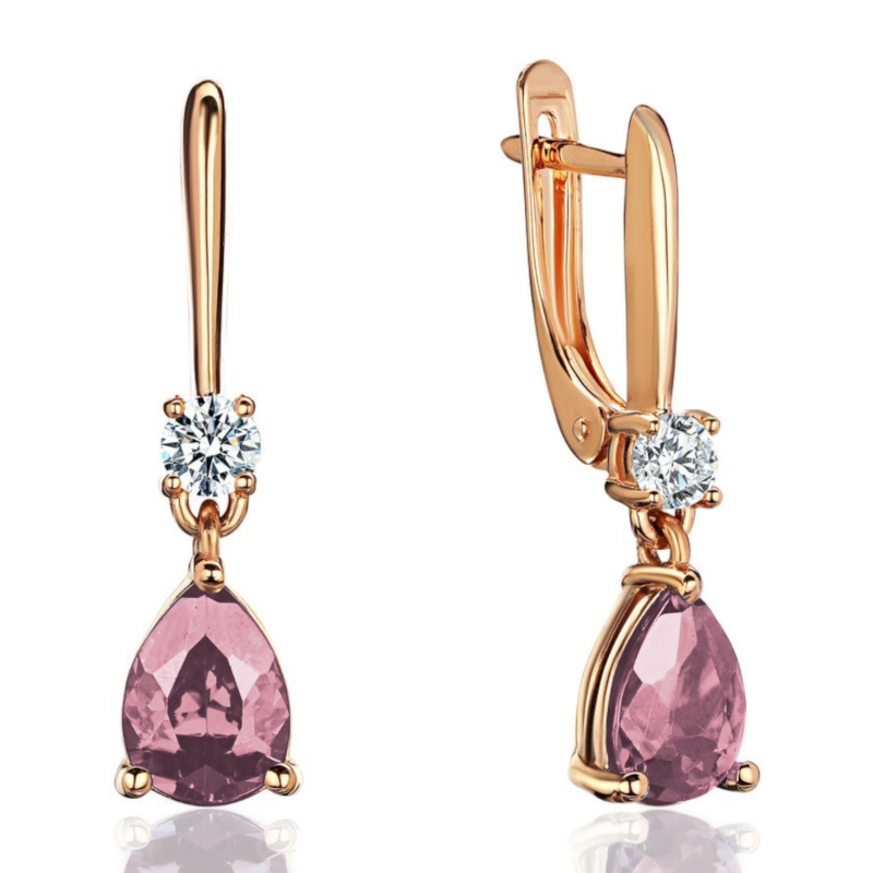 Серьги из красного золота 585 пробы с наноситал морганитом и фианитами 01С2115337-7