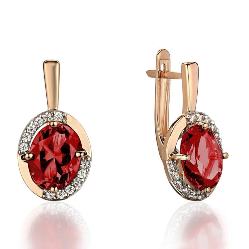 Серьги из красного золота 585 пробы с ганатами и фианитами 01С3116569Р-3