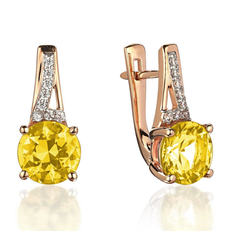 Серьги из красного золота 585 пробы с цитринами и фианитами 01С3115367Р-4
