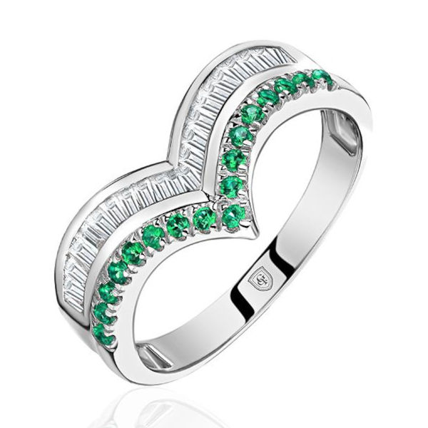 Кольцо из белого золота 585 пробы с изумрудами и бриллиантами 01К6215534-1