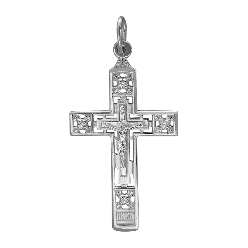 Крест из белого золота 585 пробы с бриллиантами 01Р620871-17