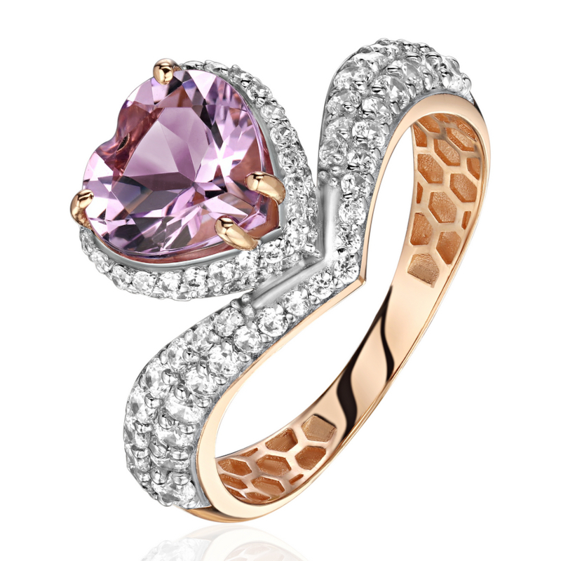 Кольцо из красного золота 585 пробы с аметистом и фианитами 01К3116984Р-1