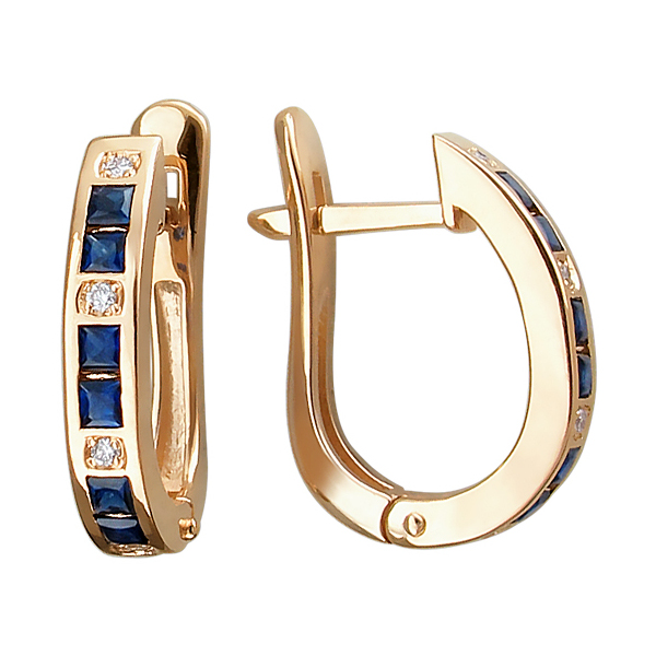 Серьги из красного золота 585 пробы с сапфирами и бриллиантами 01С6131093-2