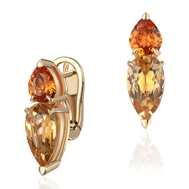 Серьги из желтого золота 585 пробы с гелиодорами и спессартинами 01С3317063-1