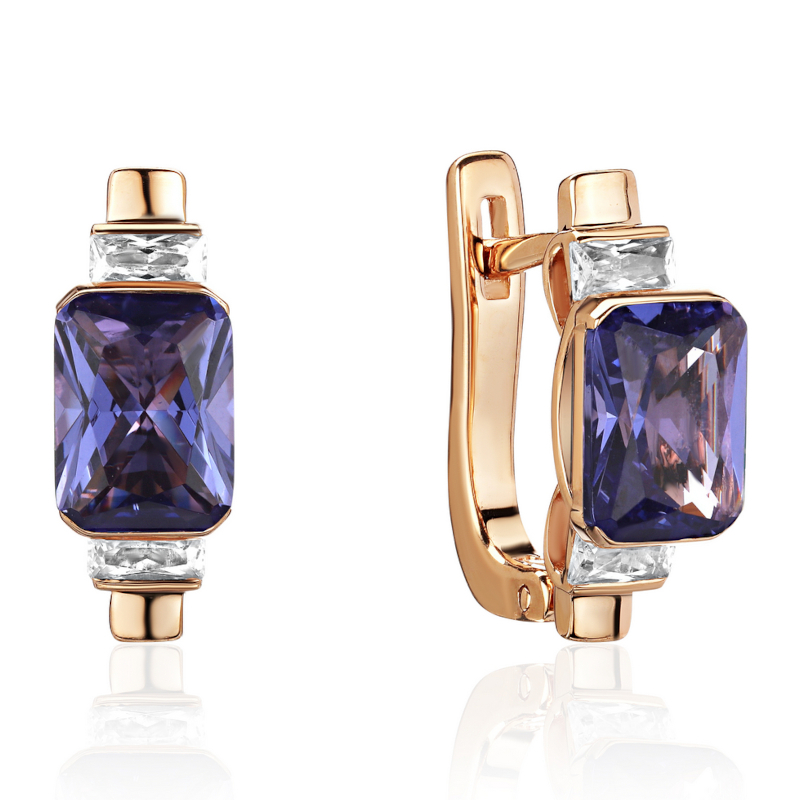 Серьги из красного золота 585 пробы с наноситал танзанитом и фианитами 01С2115432-2