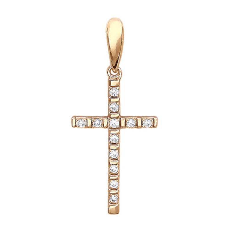 Крест из красного золота 585 пробы с фианитами 01Р110692