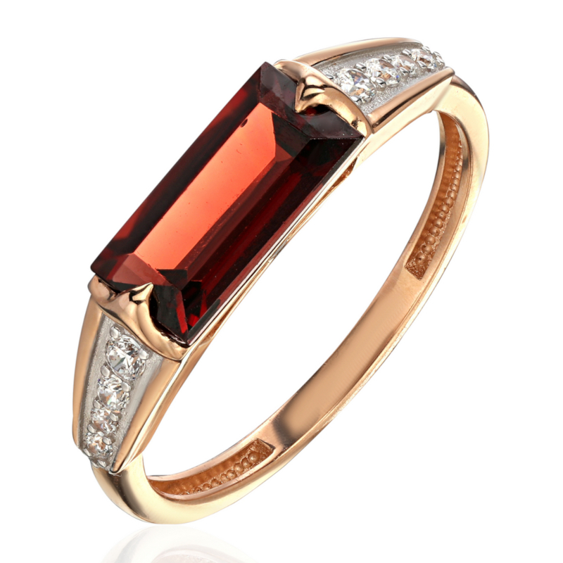 Кольцо из красного золота 585 пробы с гранатом и фианитами 01К3115466Р-2