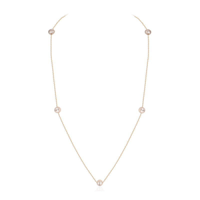 Колье из желтого золота 585 пробы с жемчугом 01Л331330-1