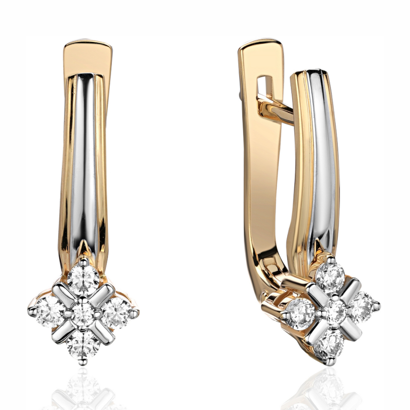 Серьги из желтого золота 585 пробы с фианитами 01С1314538Р