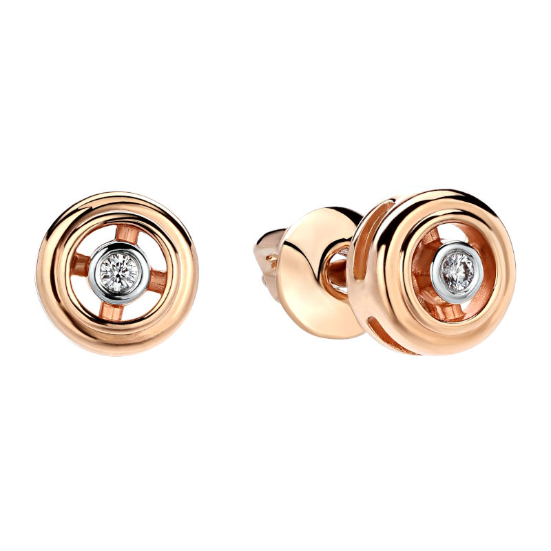 Серьги из красного золота 585 пробы с бриллиантом 01С617580