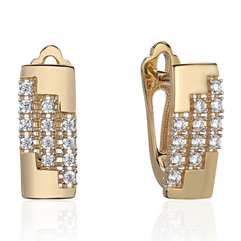 Серьги из желтого золота 585 пробы с фианитами 01С1315685Р