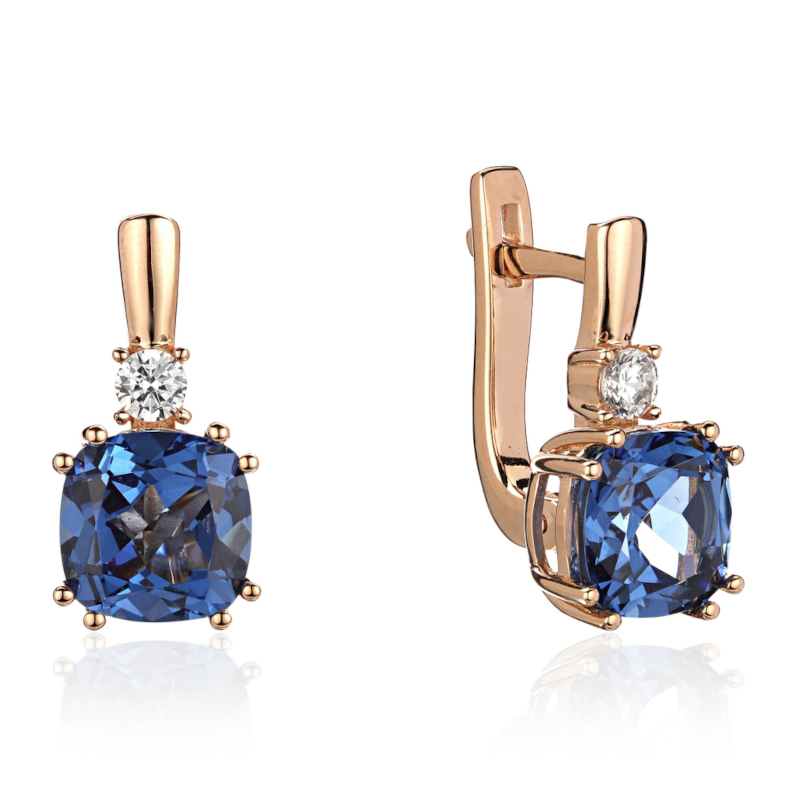 Серьги из красного золота 585 пробы с наноситал сапфиром и фианитами 01С2115437-1
