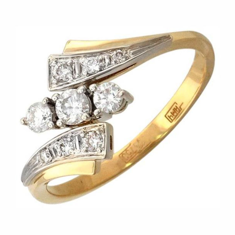 Кольцо из комбинированного золота 585 пробы с фианитами 01К166302