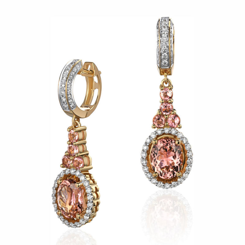 Серьги из желтого золота 750 пробы с турмалинами и бриллиантами 01С6415088-3