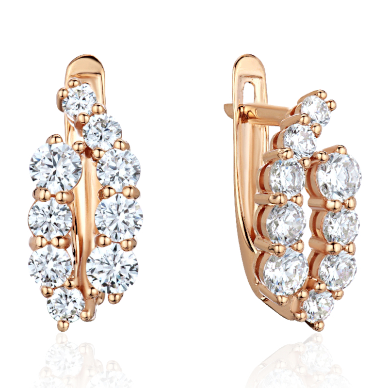 Серьги из красного золота 585 пробы с фианитами 01С1116817Р