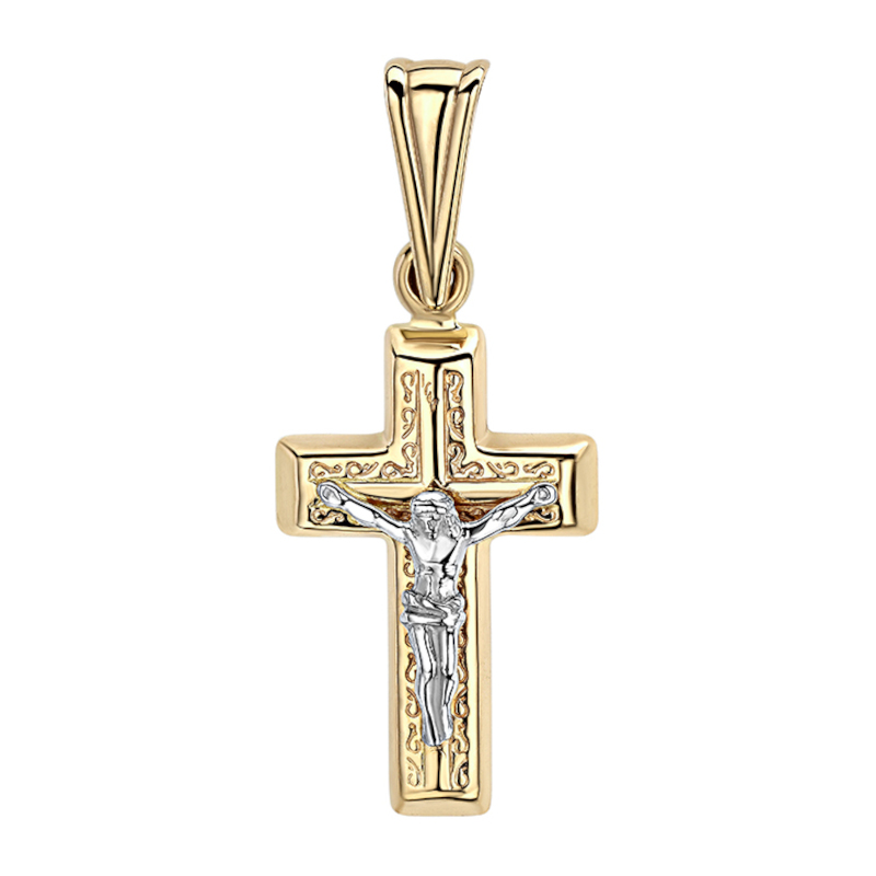 Крест нательный из комбинированного золота 585 пробы без вставок 01Р060718Ж