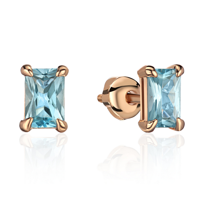 Серьги из красного золота 585 пробы с синт. шпинелью 01С2115989-1