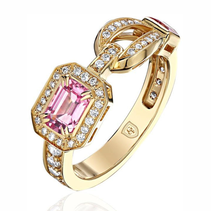 Кольцо из желтого золота 585 пробы с сапфирами и бриллиантами 01К6316307-5