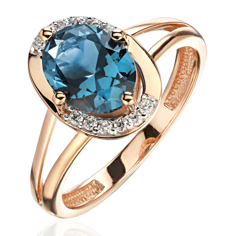 Кольцо из красного золота 585 пробы с наноситал морганитом и фианитами 01К2115469Р-2