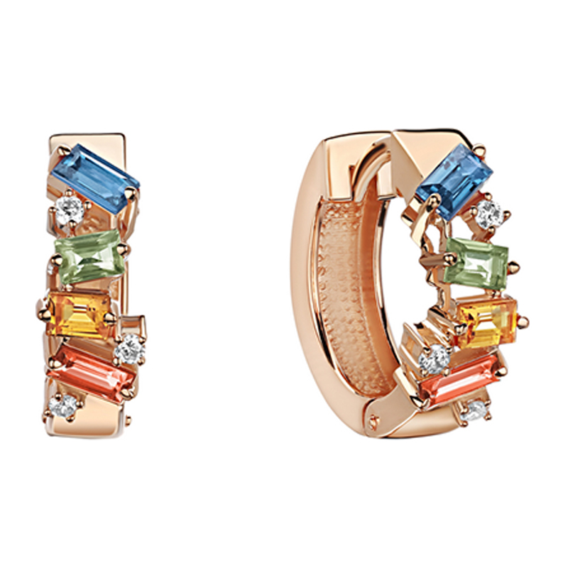 Серьги из красного золота 585 пробы с сапфирами и бриллиантами 01С6115501-2