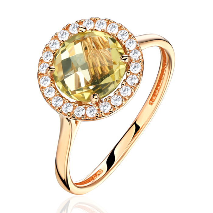 Кольцо из красного золота 585 пробы с кварцем и фианитами 01К3115411-3