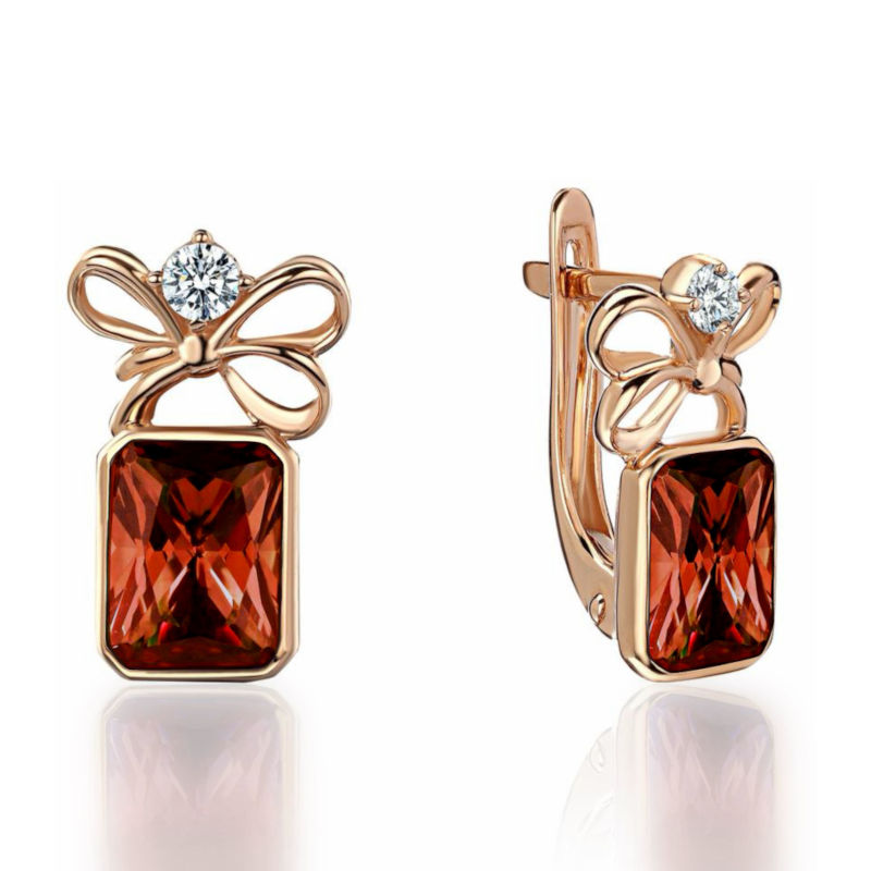 Серьги из красного золота 585 пробы с гранатами и фианитами 01С3115468-2