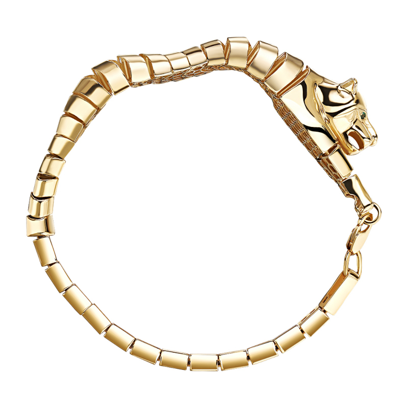 Браслет "Тигр" из желтого золота 585 пробы с наноизумрудом 01Б233577-1