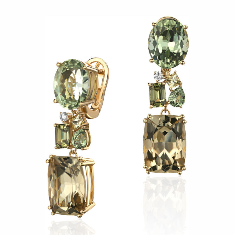 Серьги из желтого золота 585 пробы с турмалинами, сапфирами и бриллиантами 01С6314797-1