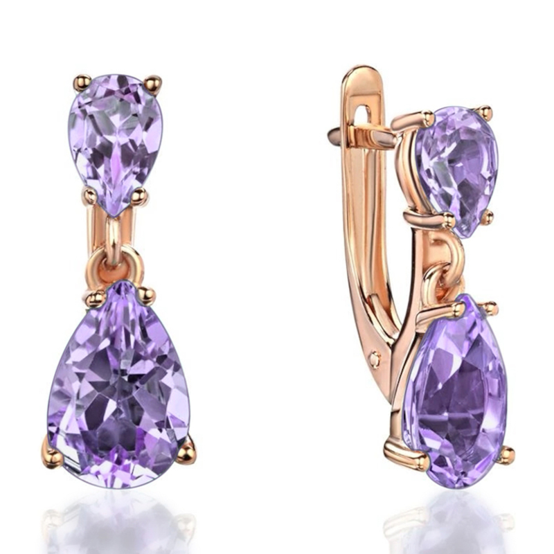 Серьги из красного золота 585 пробы с аметистами 01С3115382-1