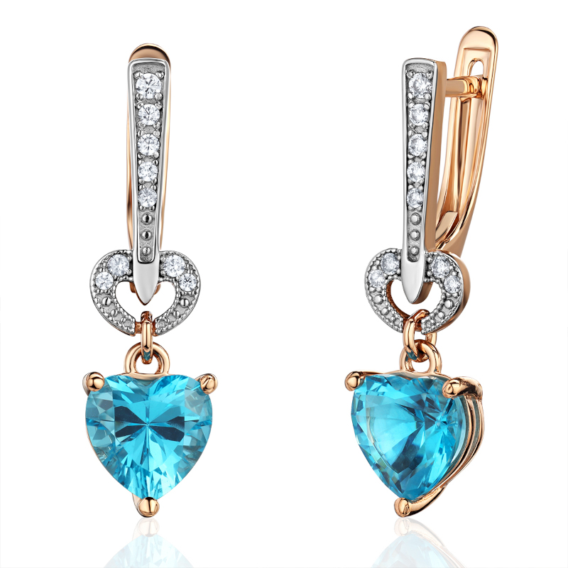 Серьги из красного золота 585 пробы с наноситал топазами и фианитами 01С2116543Р-7