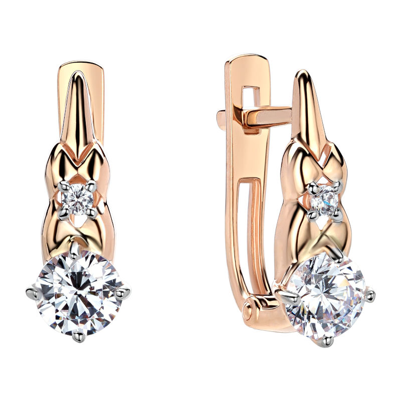 Серьги из красного золота 585 пробы с фианитами 01С1112327Р