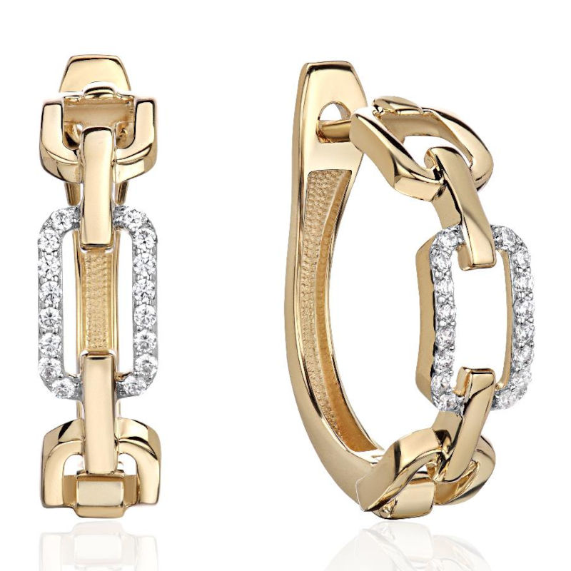 Серьги из желтого золота 585 пробы с фианитами 01С1316276Р