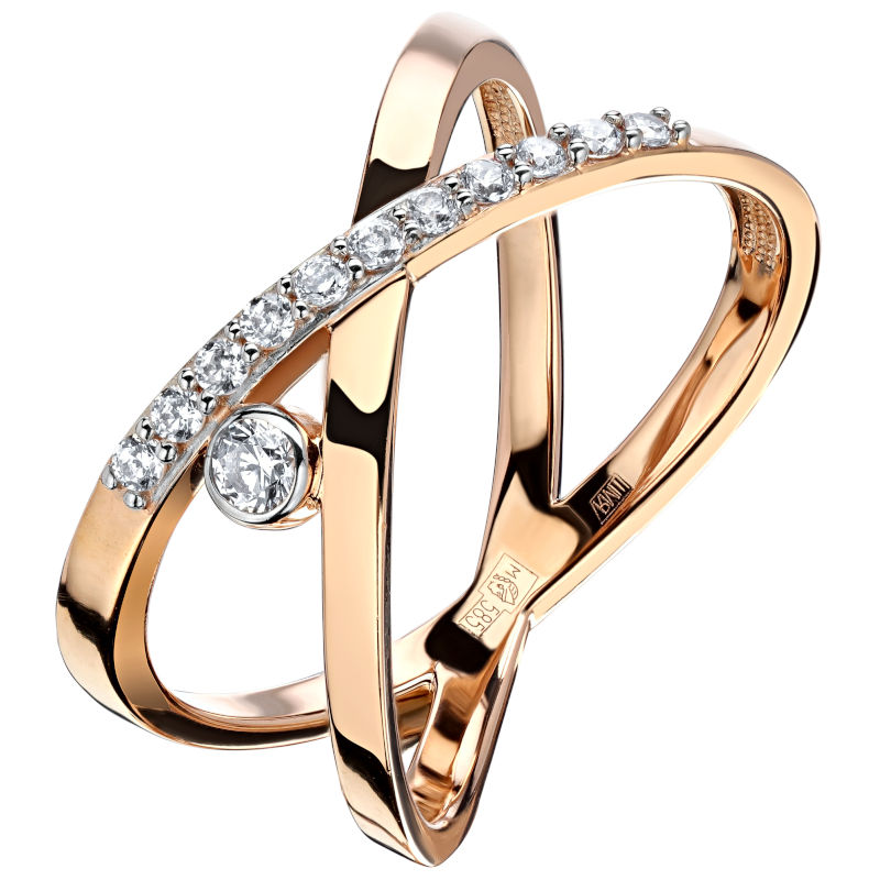 Кольцо из красного золота 585 пробы с фианитами 01К1113999Р