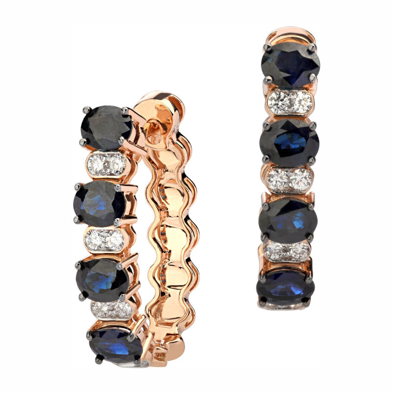 Серьги из красного золота 585 пробы с сапфирами и бриллиантами 01С6114142-1