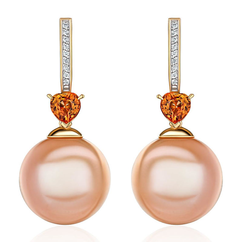 Серьги из желтого золота 585 пробы с жемчугом, сапфирами и бриллиантами 01С6316778-1