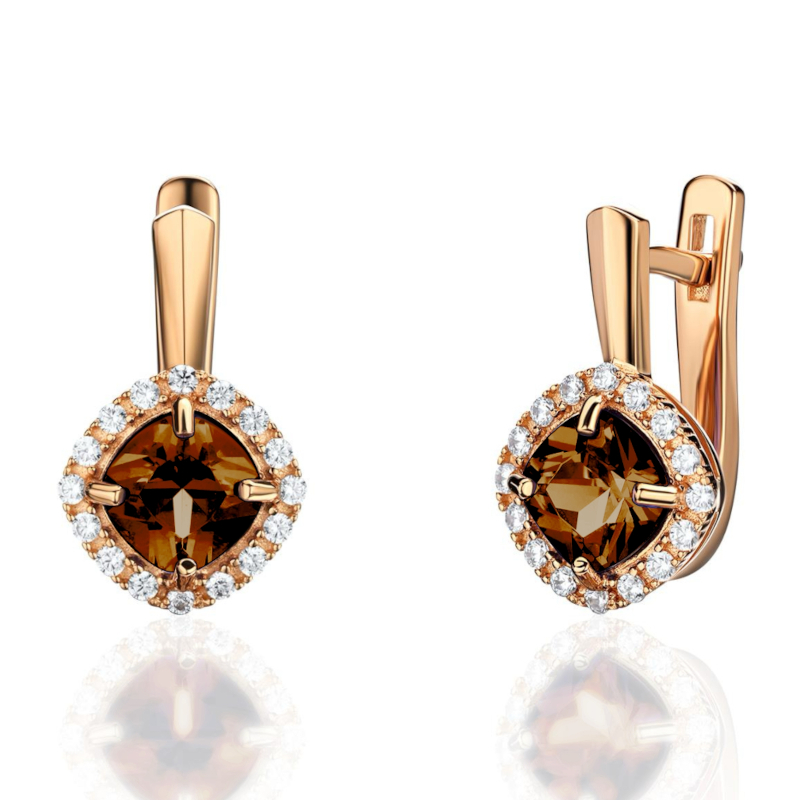 Серьги из красного золота 585 пробы с раух-топазами и фианитами 01С3115434-4