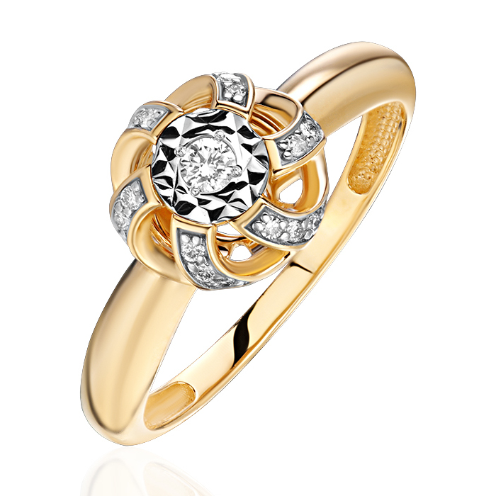 Кольцо из желтого золота 585 пробы с бриллиантами 01К6315205Р