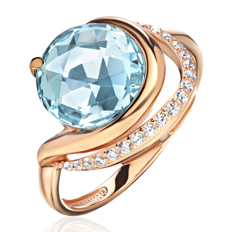 Кольцо из красного золота 585 пробы с топазом и фианитами 01К3115595-3